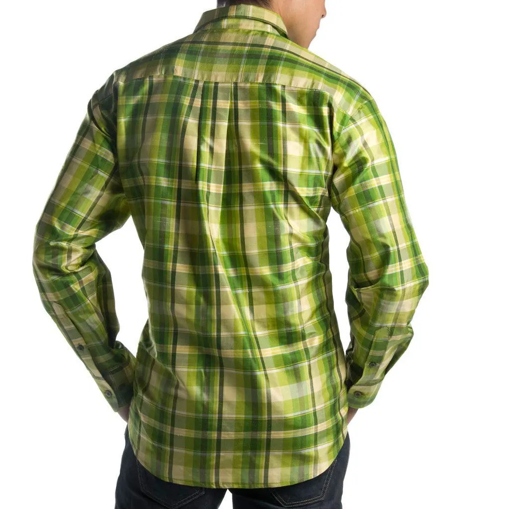 Hera Green Plaid Mens Silk Shirt