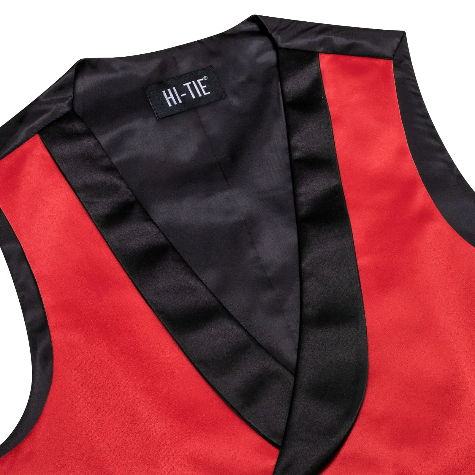 Hi-Tie Persian Red Double Breasted Waistcoat Black Shawl Lapel Vest