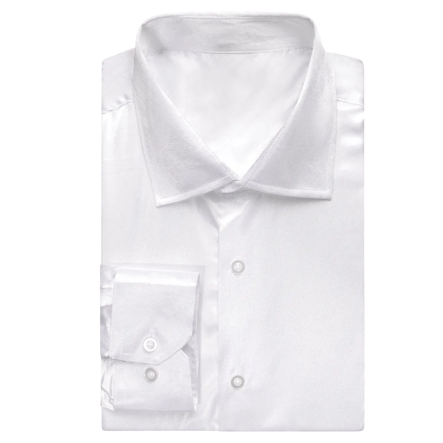 Hi-Tie White Dress Shirt Solid Satin Men's Long Sleeve Dress Shirt