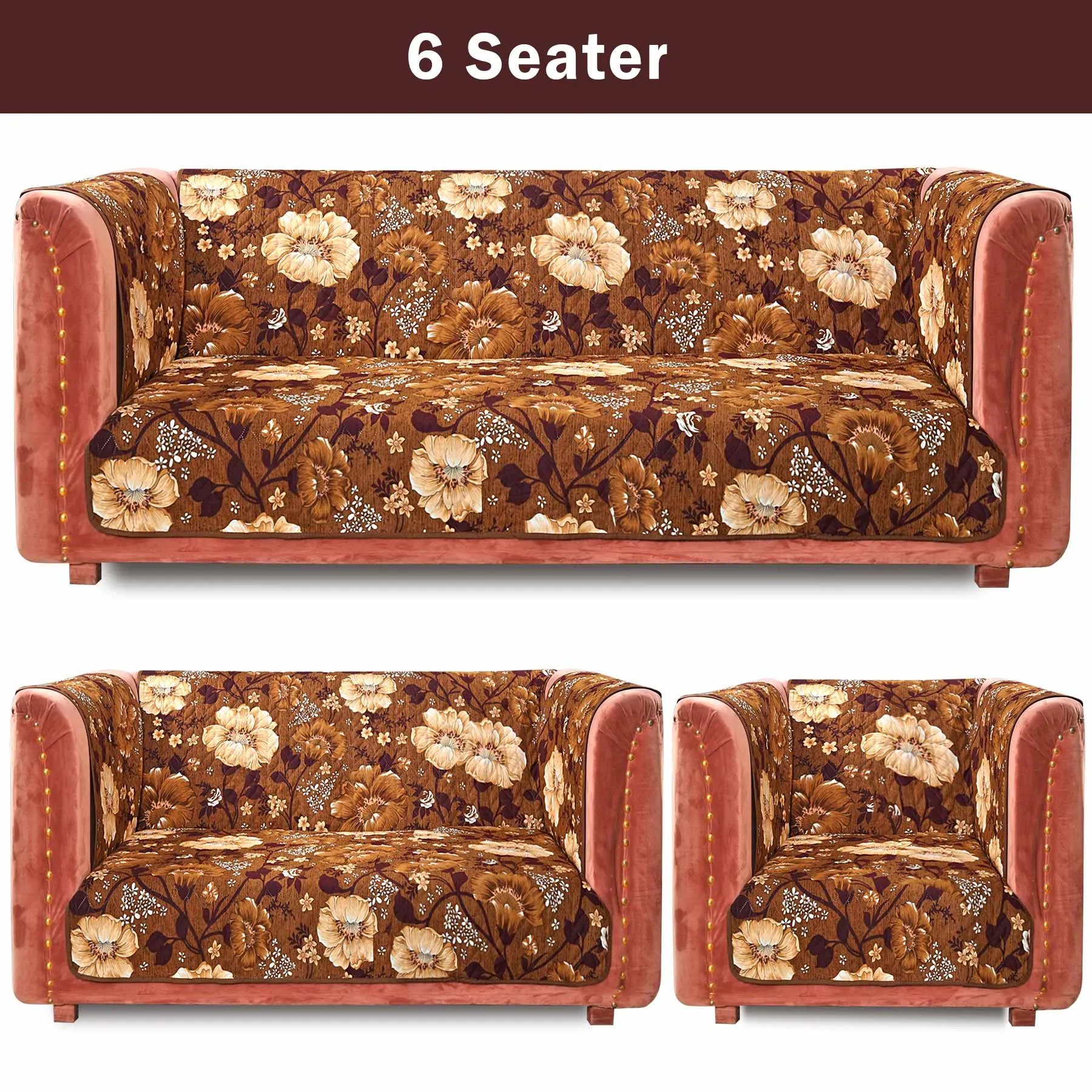 Hibiscus Brown Quilted Sofa Cover Set