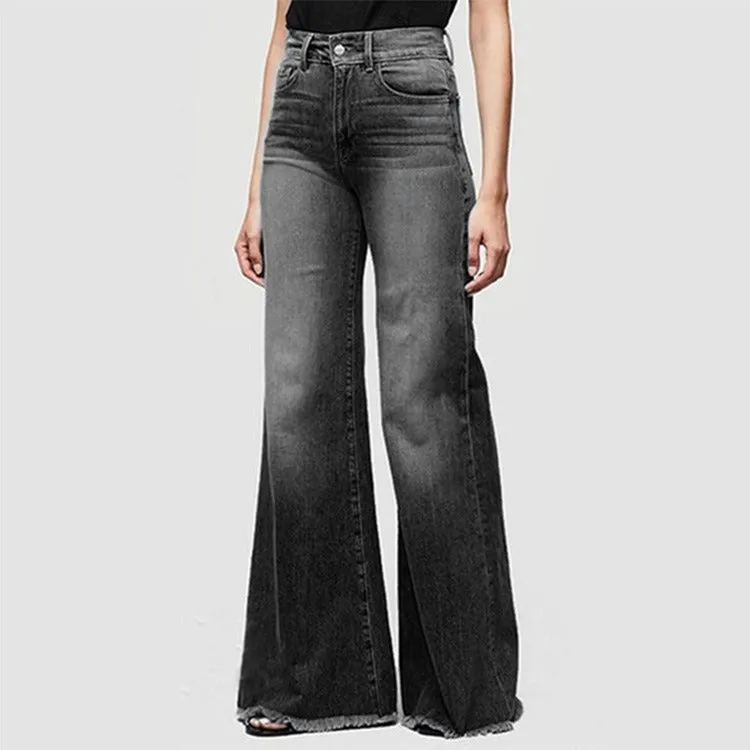 High Waist Slim Fashion Stretchable Wide leg  Ladies Jeans