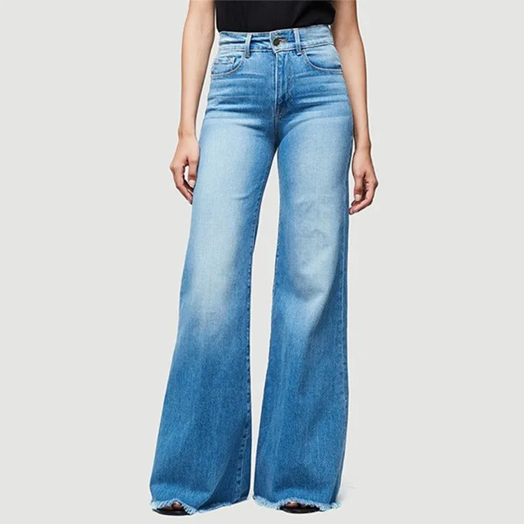 High Waist Slim Fashion Stretchable Wide leg  Ladies Jeans