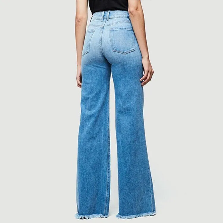 High Waist Slim Fashion Stretchable Wide leg  Ladies Jeans