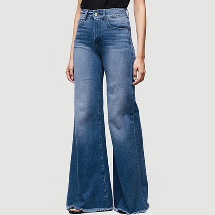 High Waist Slim Fashion Stretchable Wide leg  Ladies Jeans