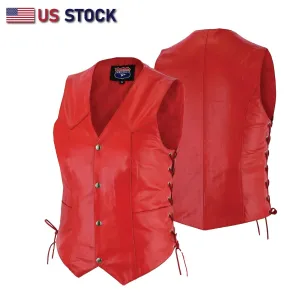 HL14501RED Red Leather Vest - Women motorcycle Club