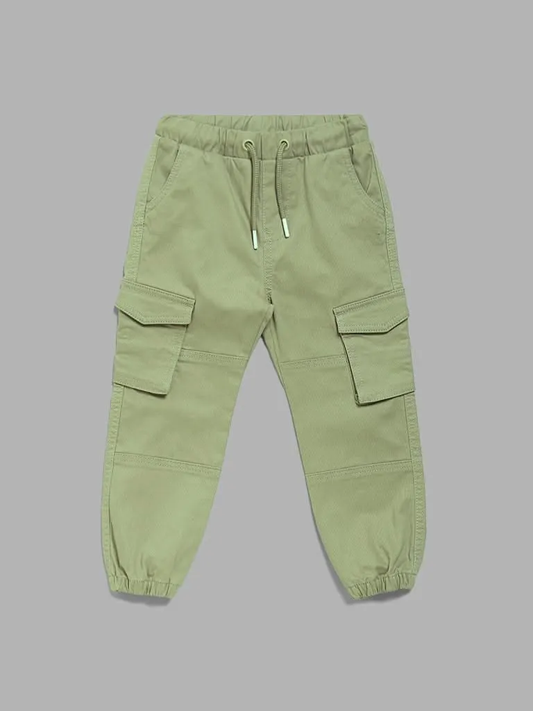 HOP Kids Solid Green Cargo Joggers