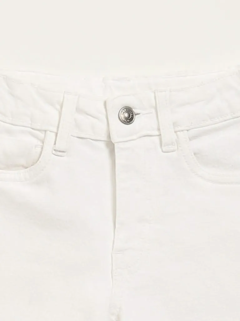 HOP Kids White Mid Rise Shorts