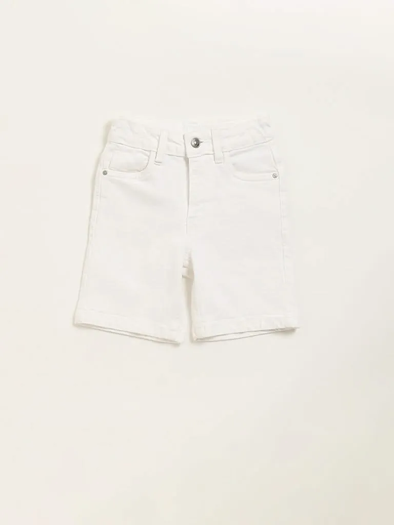 HOP Kids White Mid Rise Shorts