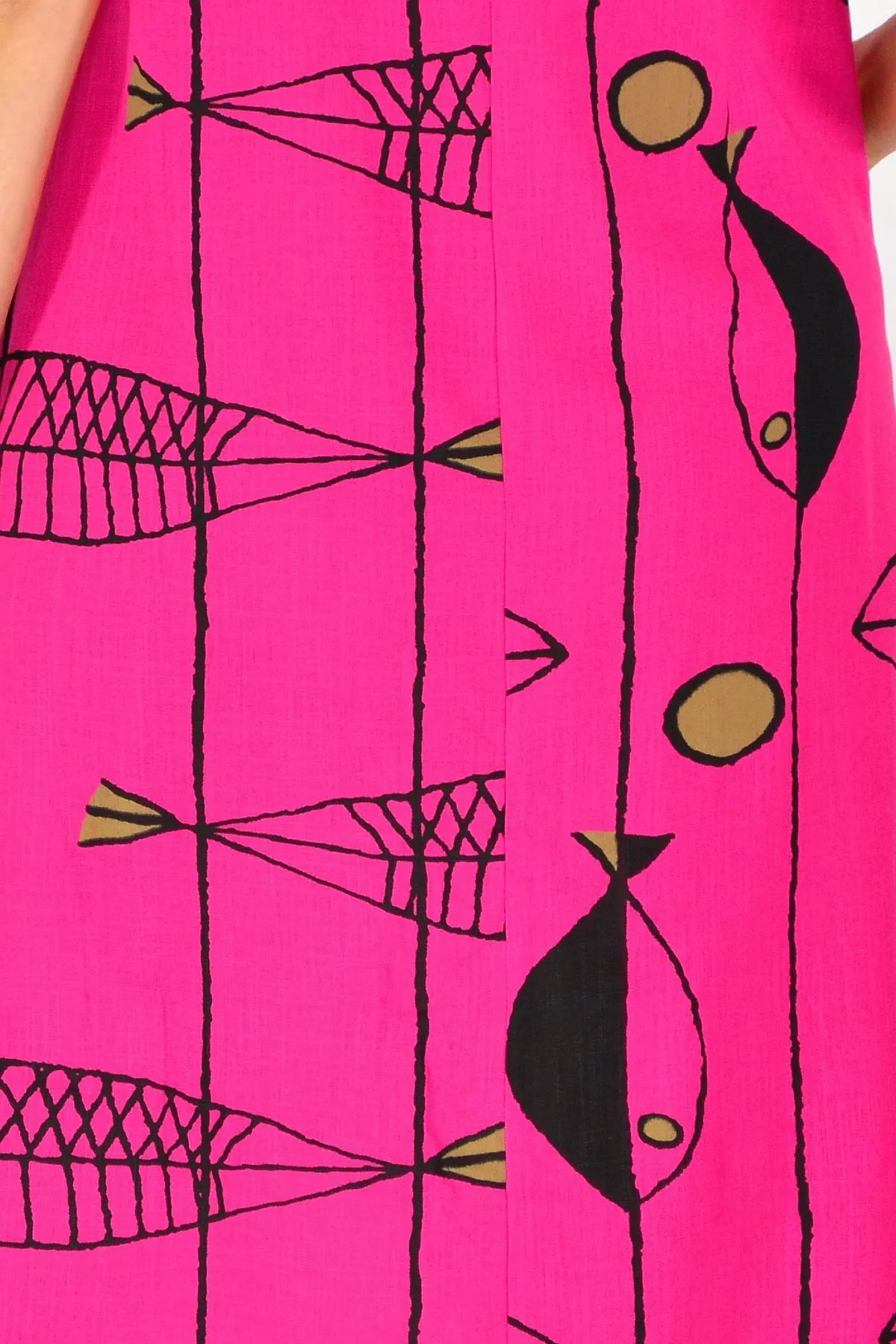 Hot Pink Linen Cotton Print Tunic Dress