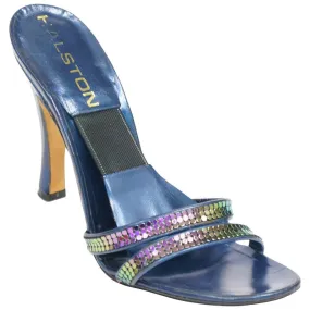 Iconic 1970s Halston Navy with Iridescent Mesh Strap Accent Heel