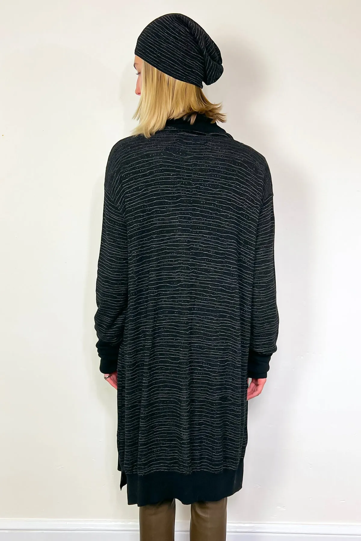 Jaquard Wool Knit Long Cardigan - Black Stripe