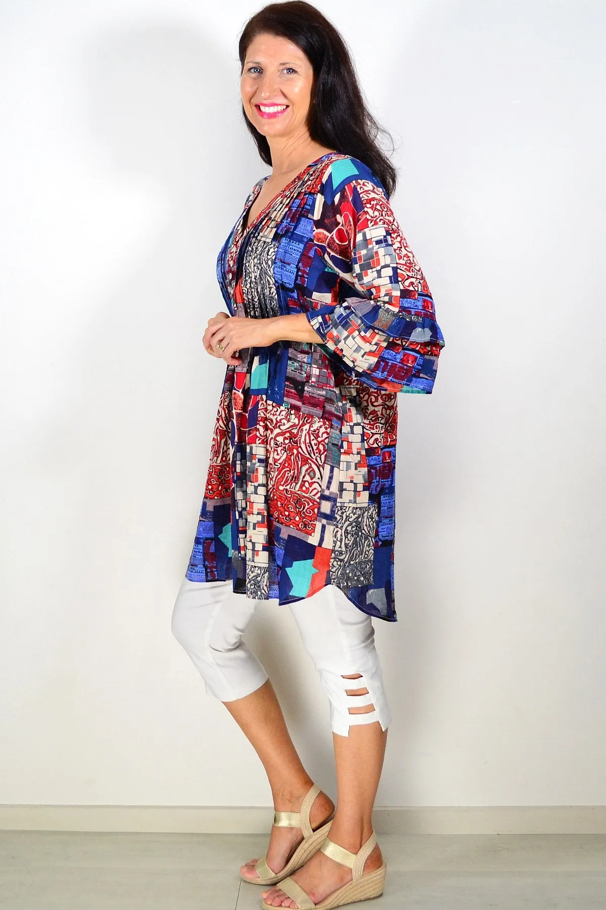 Kaira Blue Red Ladies Tunic Top