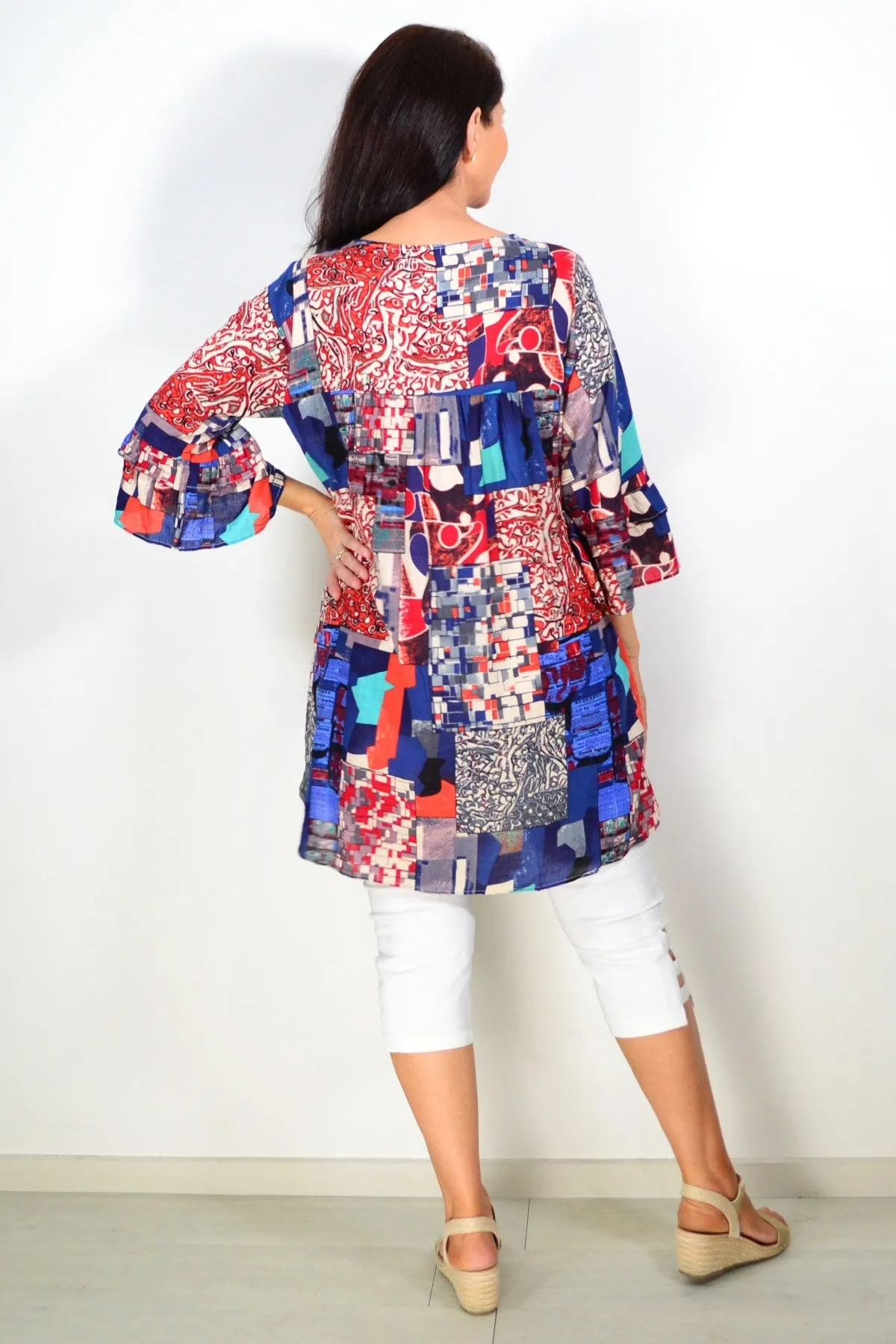 Kaira Blue Red Ladies Tunic Top