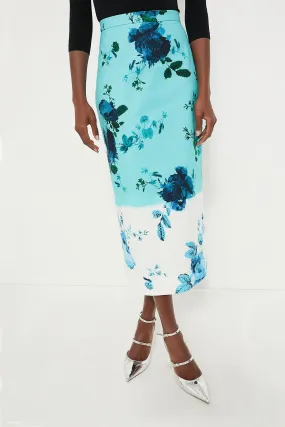 Kingfisher and White Midi Length Pencil Skirt