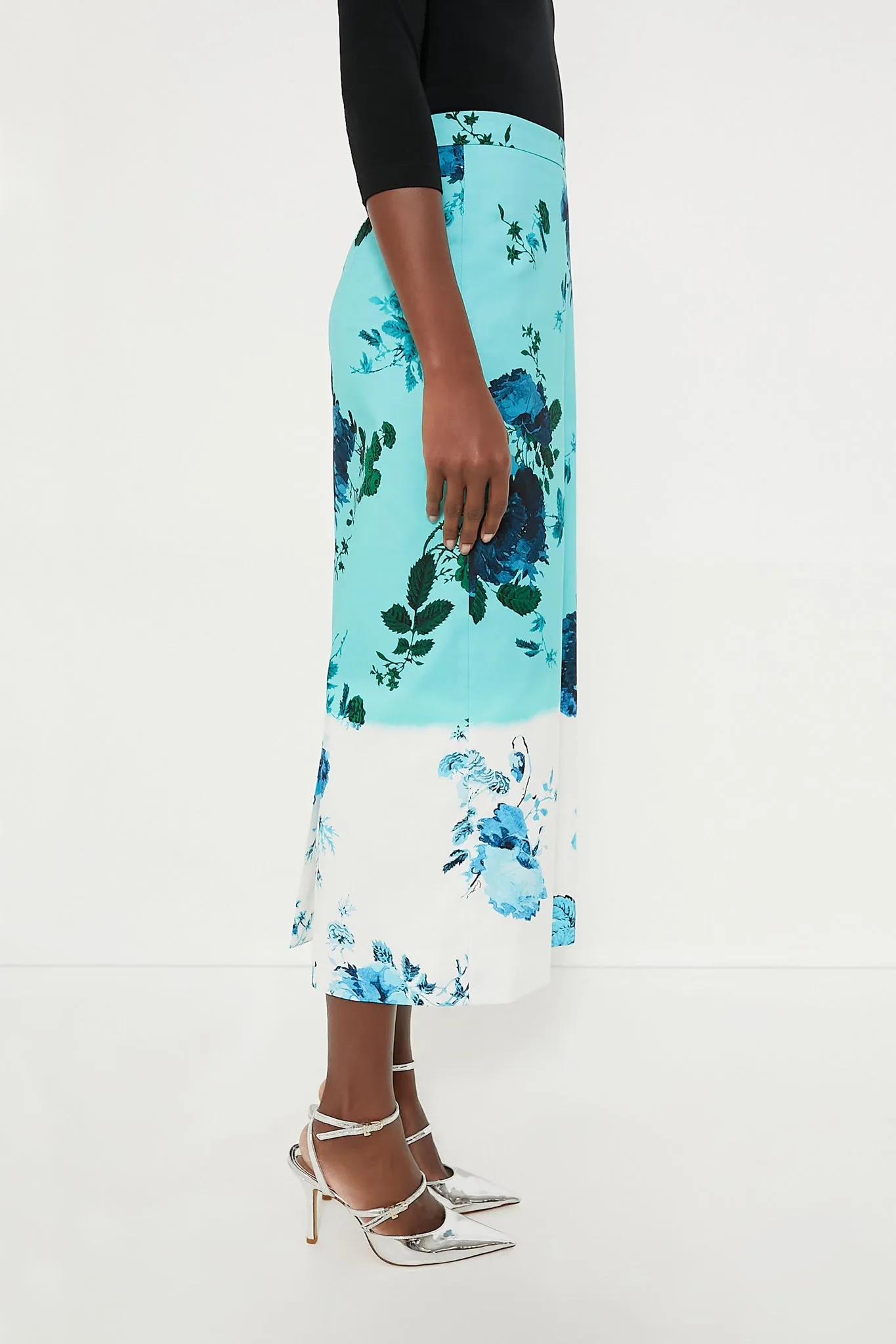 Kingfisher and White Midi Length Pencil Skirt