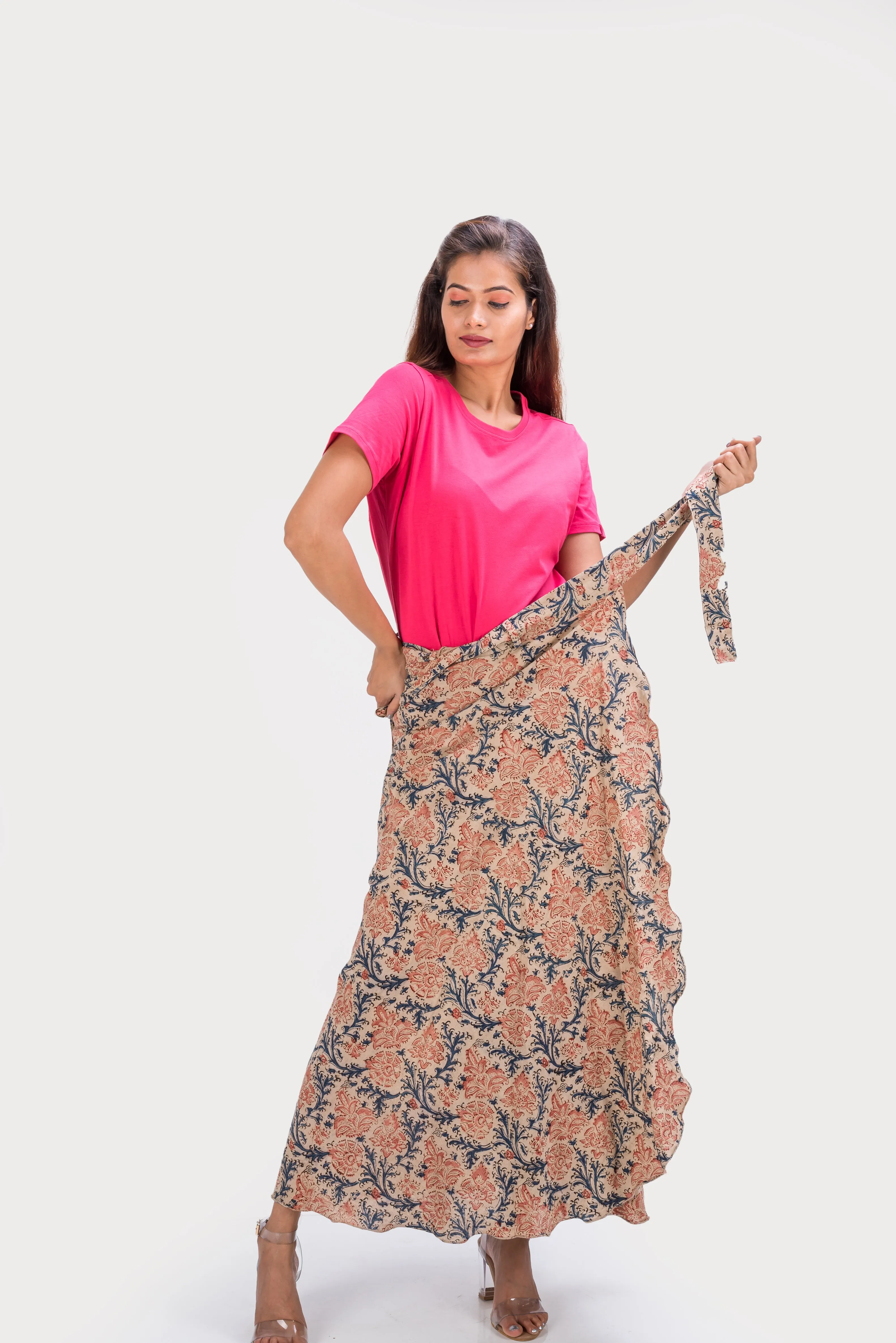 KK3007 Wrap Skirt - Flowers Pink