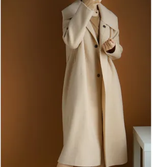 Label Collar Wool Coat Jacket Double Face Long Warm Women Wool Coat 1001