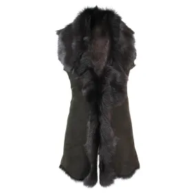 Ladies Women Real Spanish Toscana Shearling Sheepskin Brown Leather Waistcoat Gillet