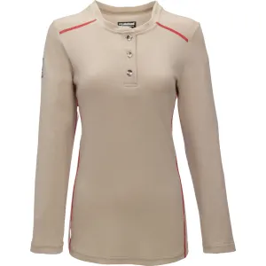 LAKELAND HSWAT20 Women's FR Long Sleeve Henley Knit Shirt, Khaki, 1 Each