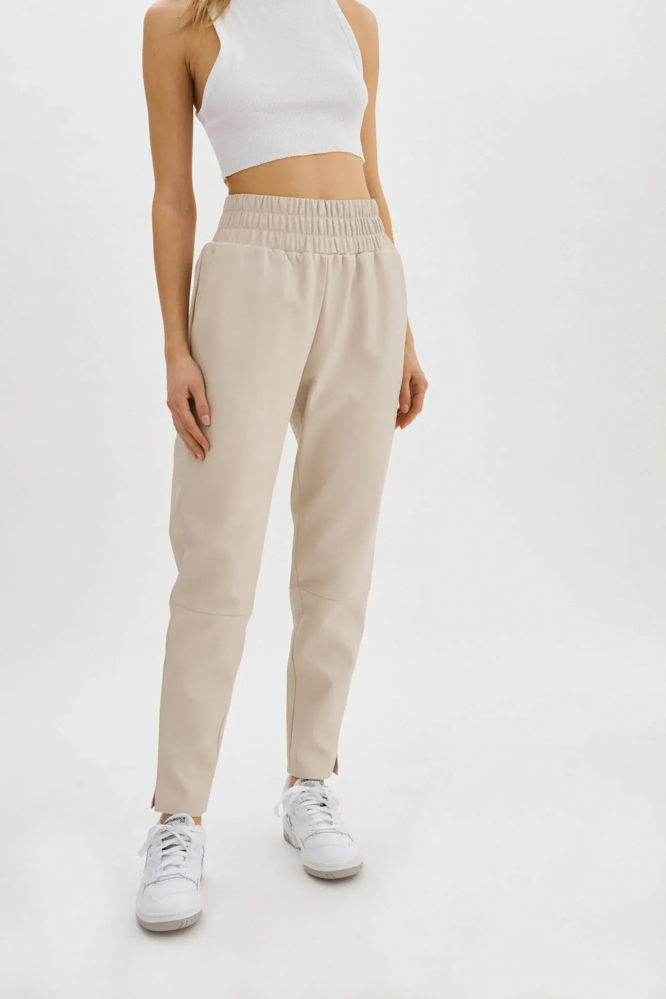 LAMARQUE - Nineta Leather Joggers in Bone