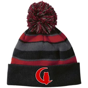 LCC RED & BLACC Striped Beanie with Pom