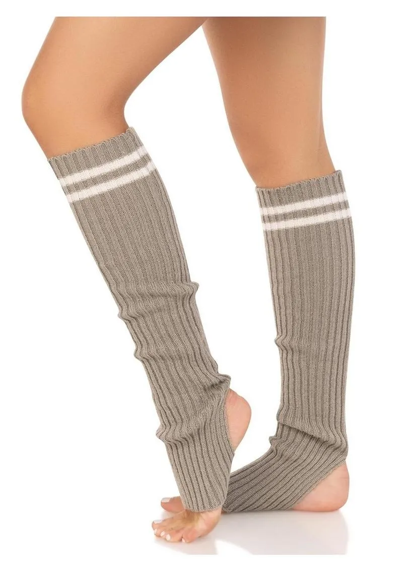 Leg Avenue Ribbed Stirrup Leg Warmers with Athletic Stripe