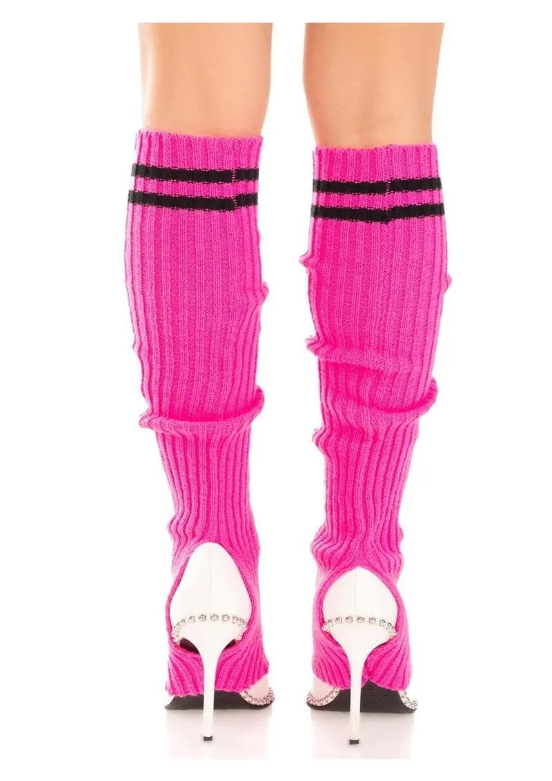 Leg Avenue Ribbed Stirrup Leg Warmers with Athletic Stripe