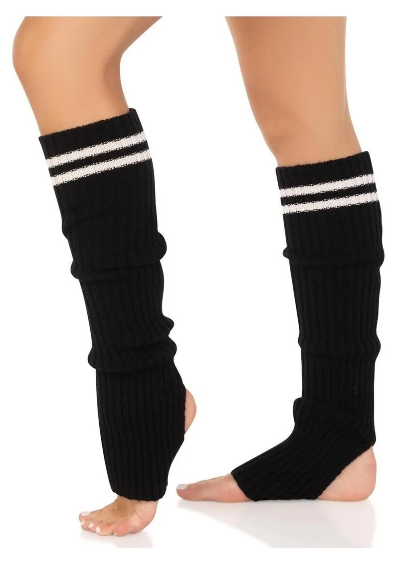 Leg Avenue Ribbed Stirrup Leg Warmers with Athletic Stripe