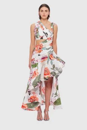 Leo Lin Tyler Asymmetric Gown - Lush Print in White