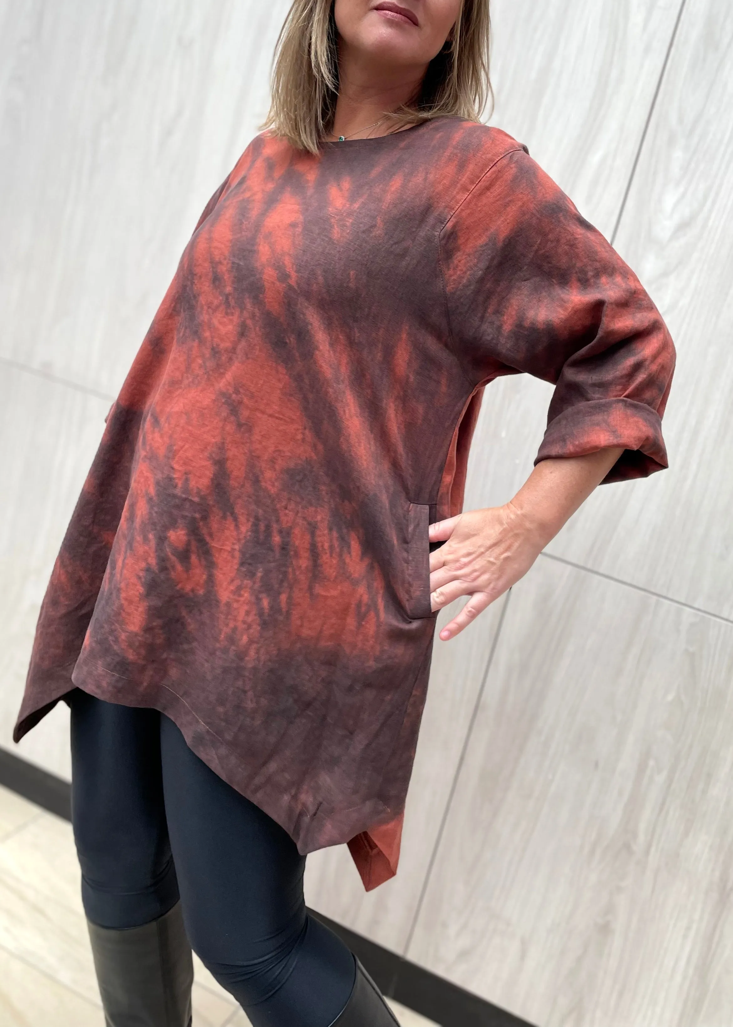 Linen Tulip Tunic In Redwood Fog Arashi