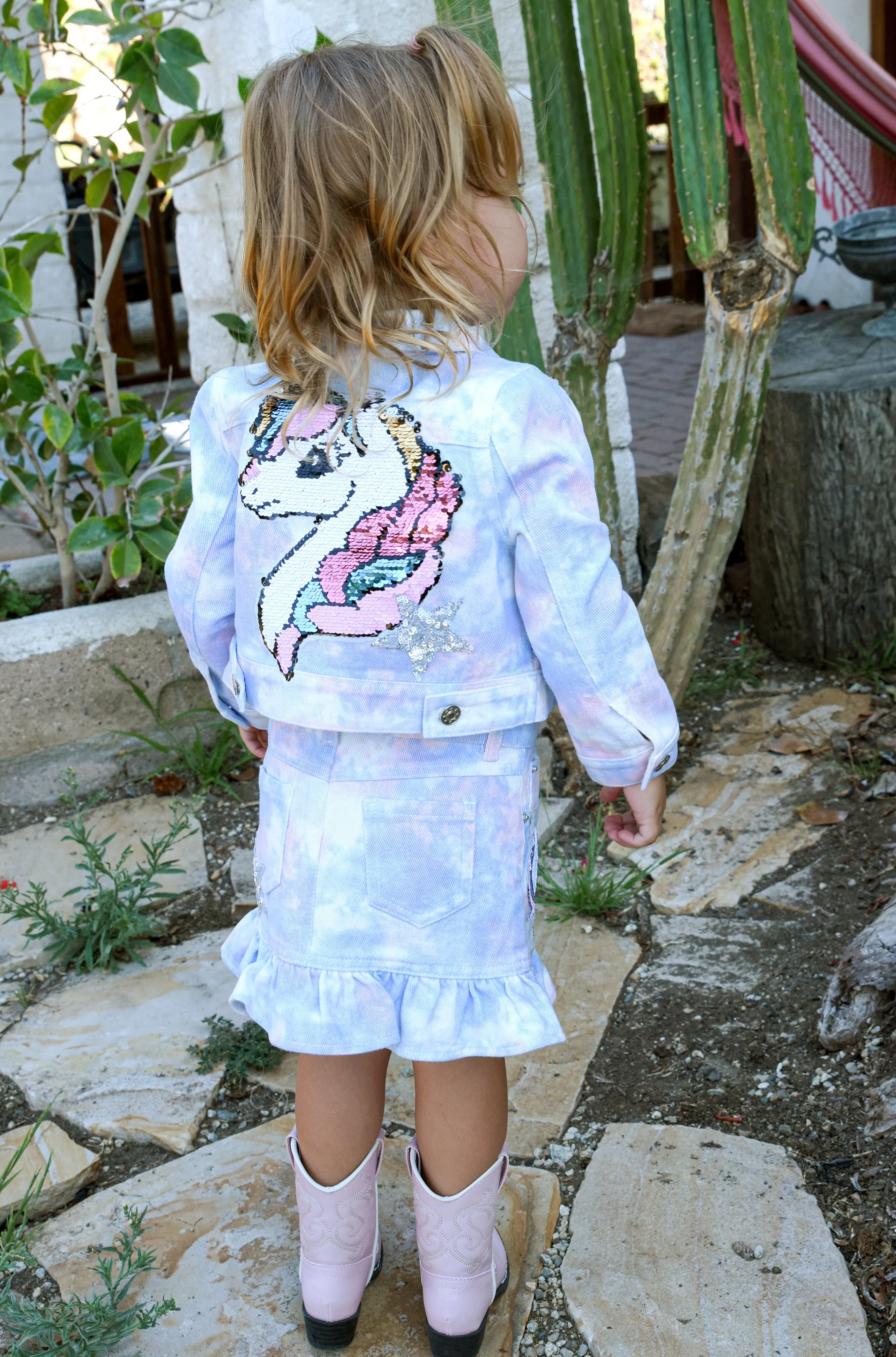 Little Girl's Tie Dye Cotton Candy Dreams Star Denim Skirt