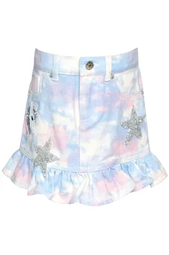 Little Girl's Tie Dye Cotton Candy Dreams Star Denim Skirt