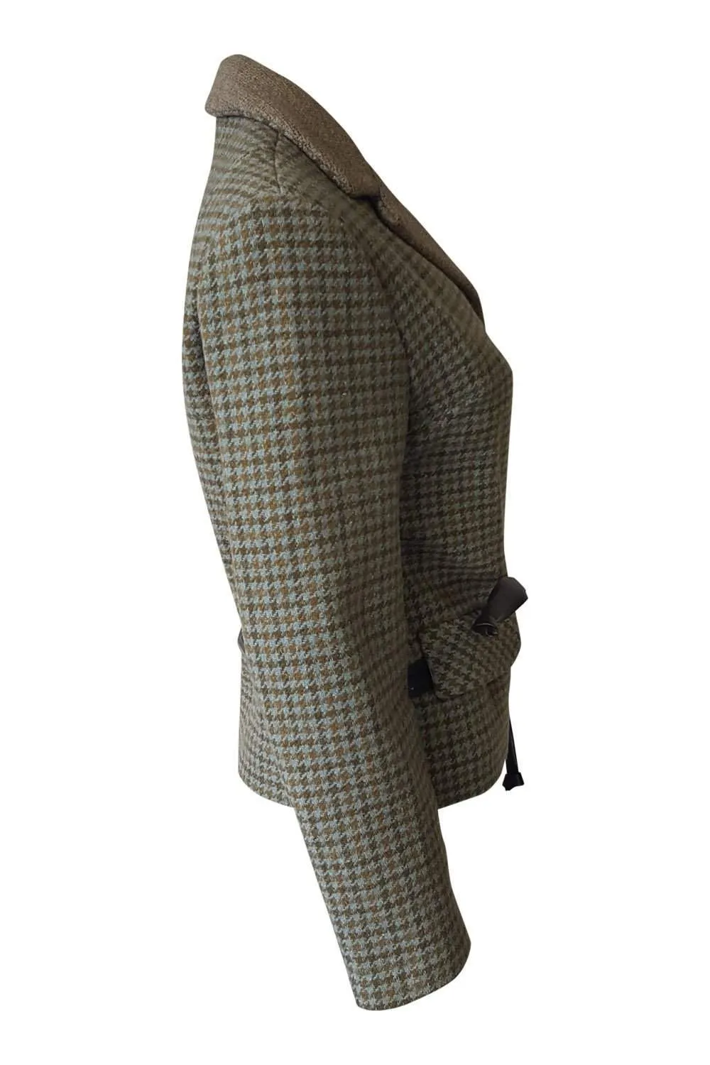 LONDON MAID Vintage Green Dogtooth Check Wool Coat (S)