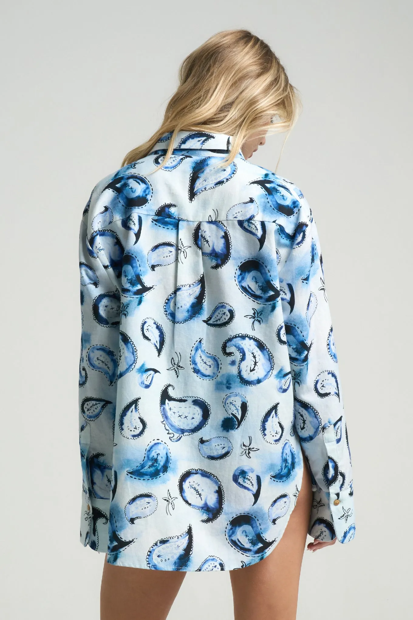 Long Sleeve Shirt Paisley Blue