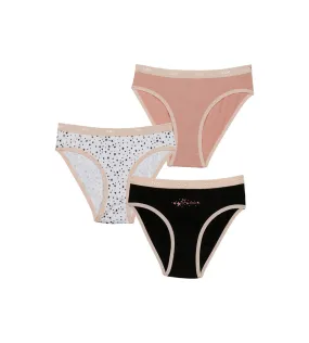 Lot de 3 slips fille coton stretch motif étoiles Noir Rose Les Pockets