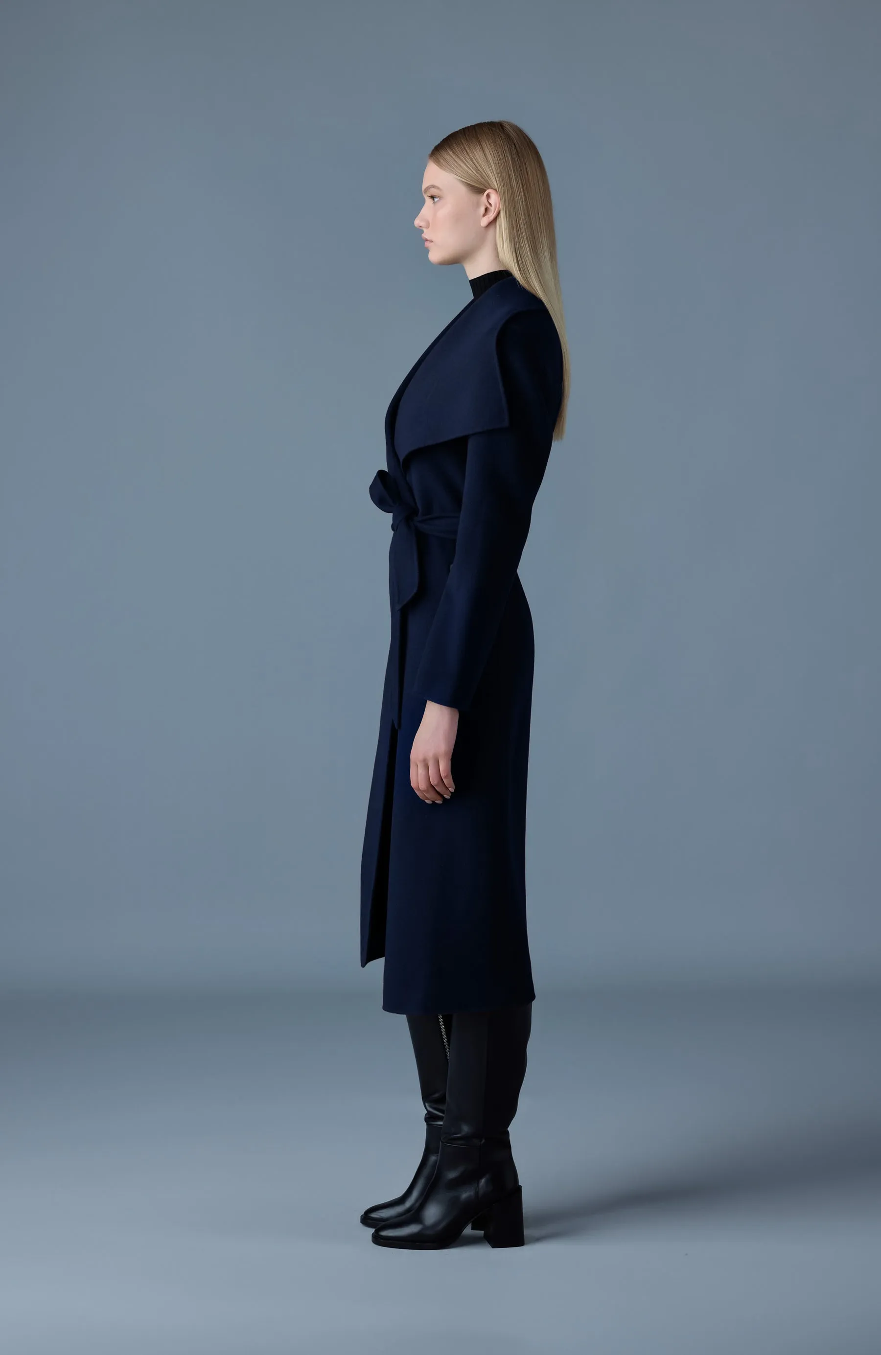 Mackage - Mai-CN Double-face Wool Wrap Coat in Navy