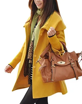 Melansay Women's Princess Wool Winter Coat With Detachable Knit Sleeves XXL,Yellow