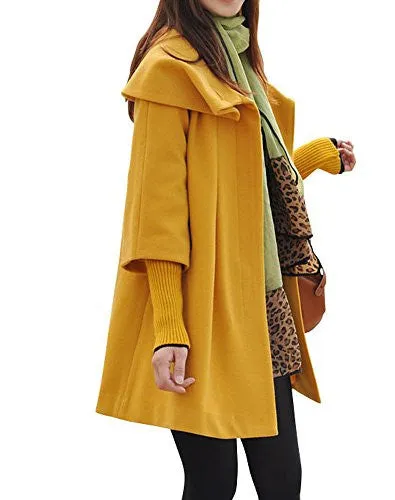 Melansay Women's Princess Wool Winter Coat With Detachable Knit Sleeves XXL,Yellow