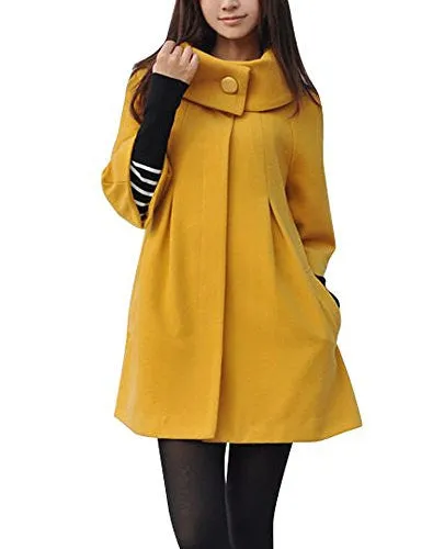 Melansay Women's Princess Wool Winter Coat With Detachable Knit Sleeves XXL,Yellow