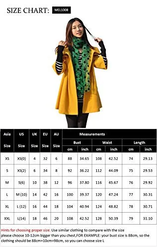 Melansay Women's Princess Wool Winter Coat With Detachable Knit Sleeves XXL,Yellow