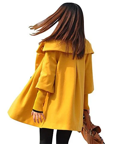 Melansay Women's Princess Wool Winter Coat With Detachable Knit Sleeves XXL,Yellow