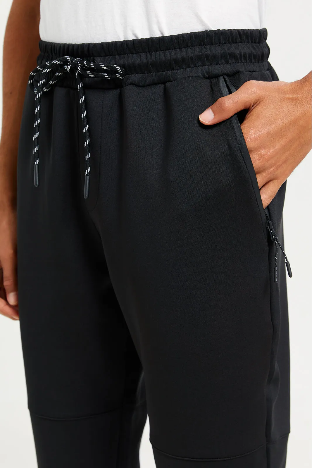 Men Black Jogger Pants With Zip Pockets