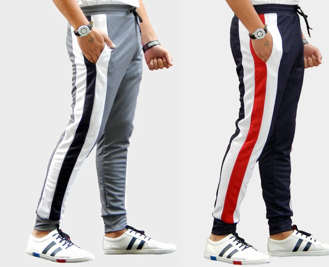 Men Colorblock Grey/Dark Blue Track Pants (Pack of 2)