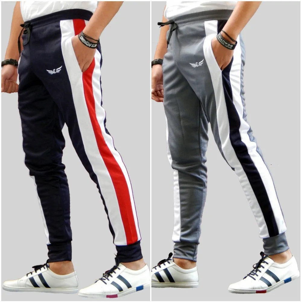 Men Colorblock Grey/Dark Blue Track Pants (Pack of 2)