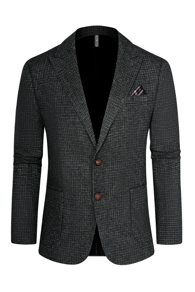 Men Peak Lapel Blazer Coat Casual Long Sleeve Two-Button Suit Coat