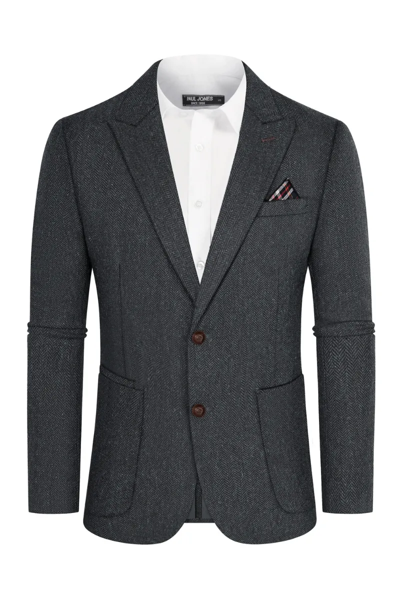 Men Peak Lapel Blazer Coat Casual Long Sleeve Two-Button Suit Coat