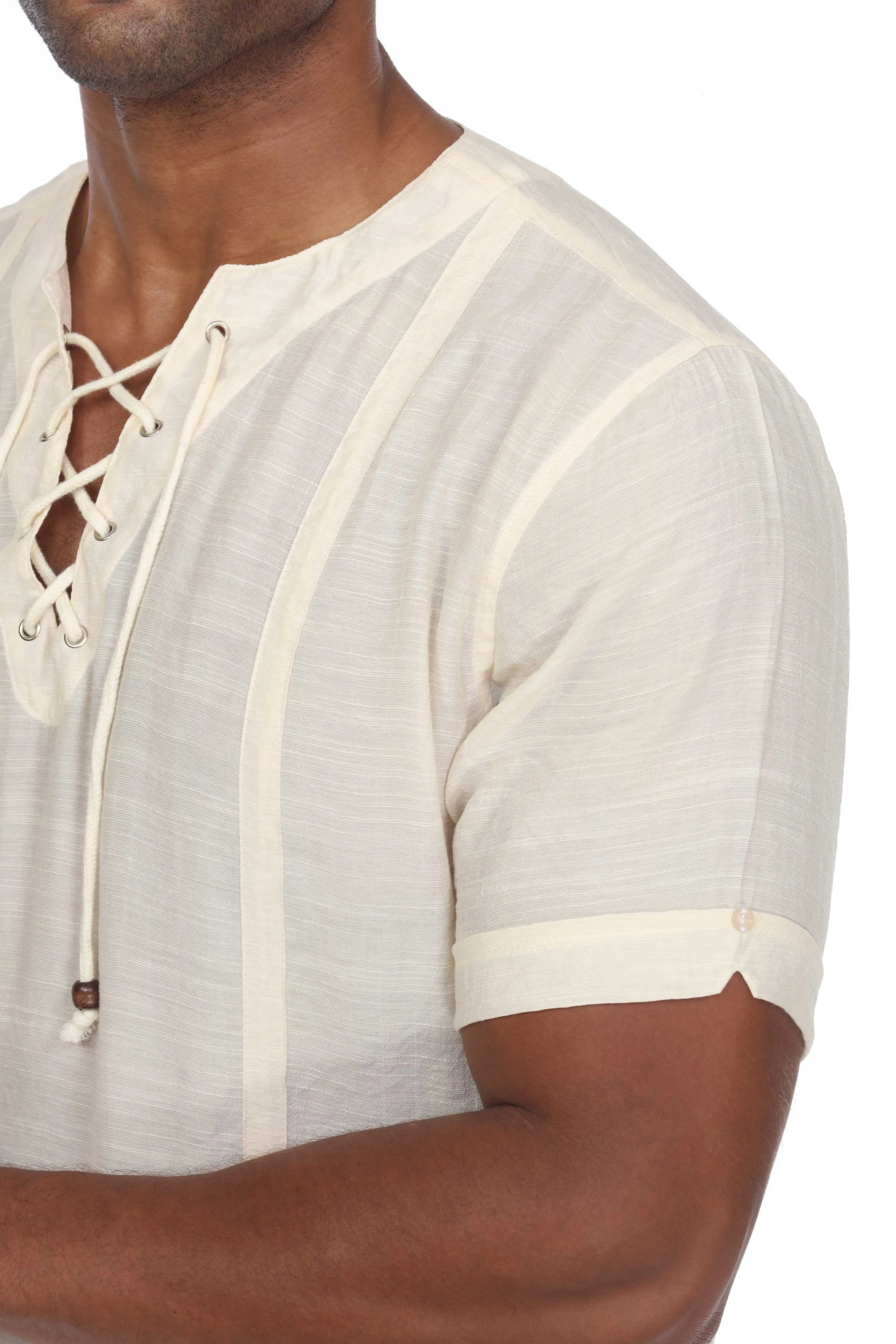 Men's Beachwear Henley Lace Up Shirt Short Sleeve