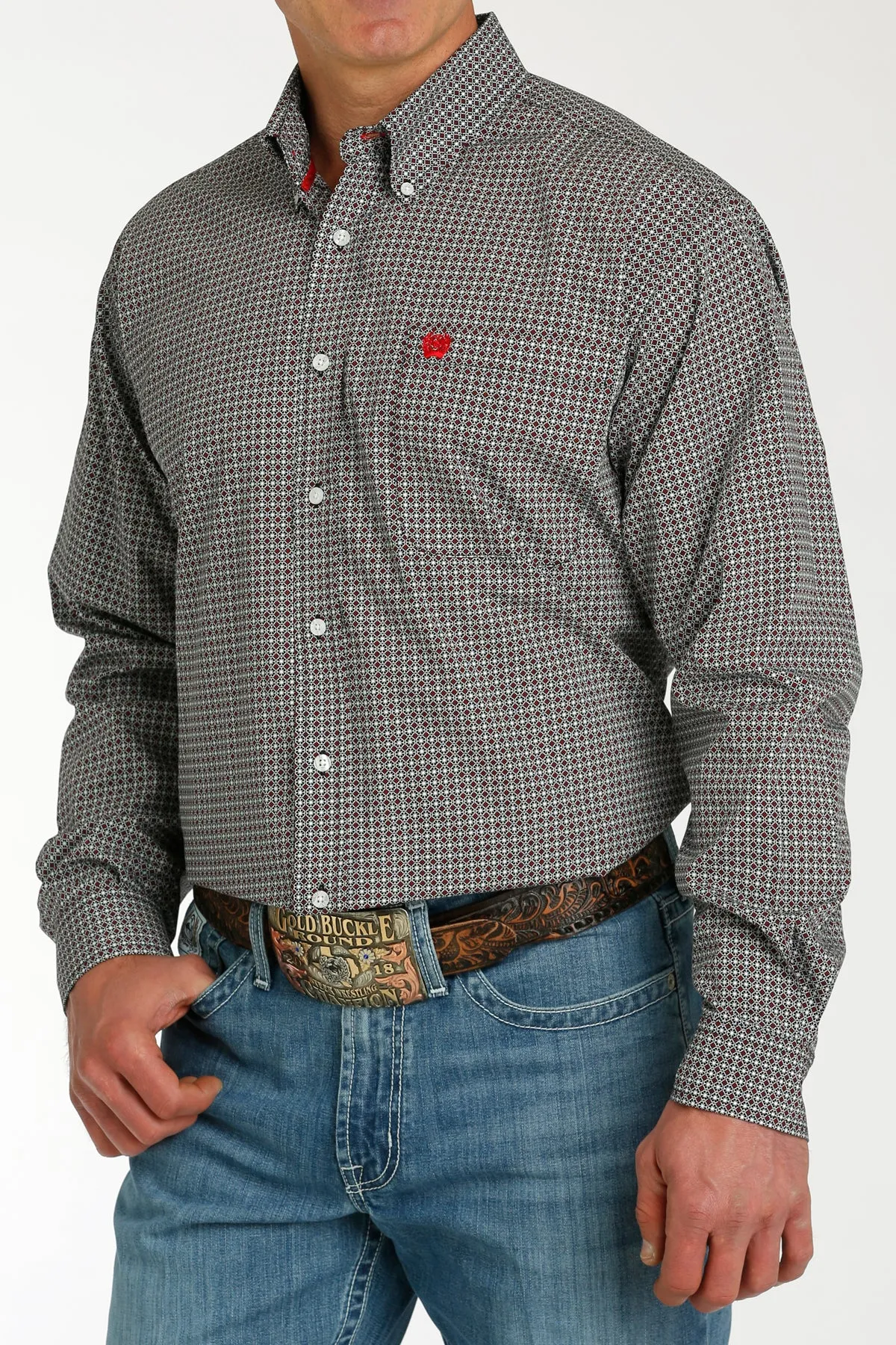 Men's Cinch Black Print Long Sleeve Shirt - MTW1105772