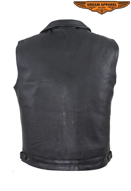 Mens Leather Vest With Over 10 Pockets