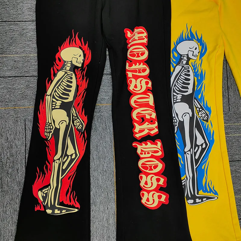 Men's monsterboss skeleton 3D puff print flared sweatpants